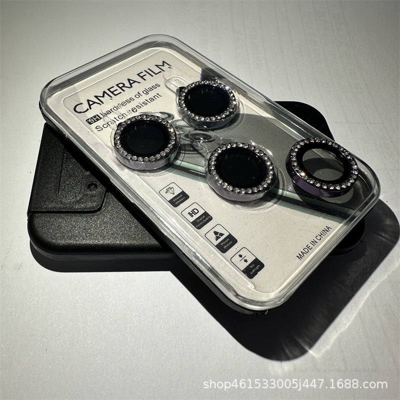 Suitable for Mobile Phone Flash Diamond Film Apple17Promax Diamond-encrusted Eagle Eye Lens Film Camera Rhinestone Metal Protective Ring