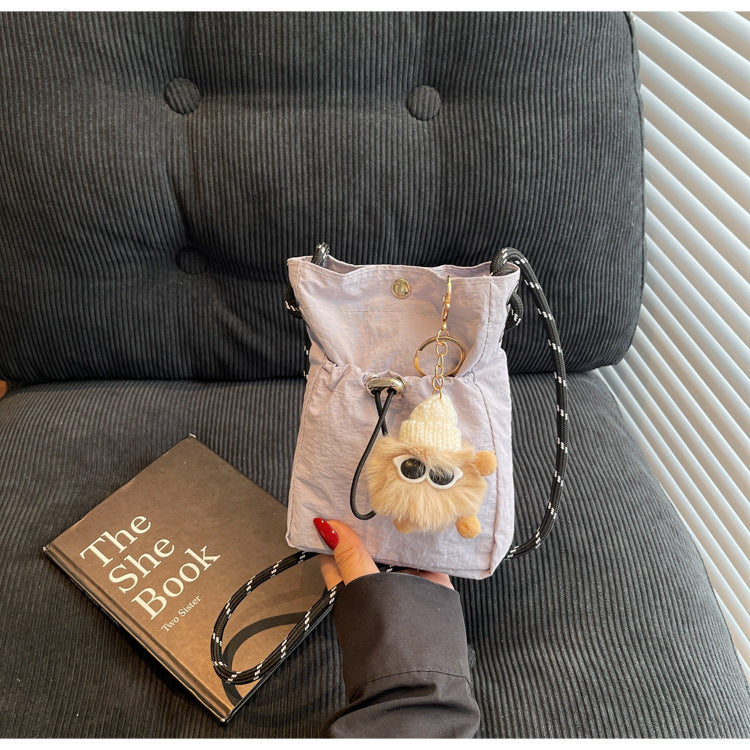 Internet celebrity ins Single Shoulder Crossbody Drawstring Small Bag2025Niche Fashion Lightweight mini Women's Nylon Phone Bag
