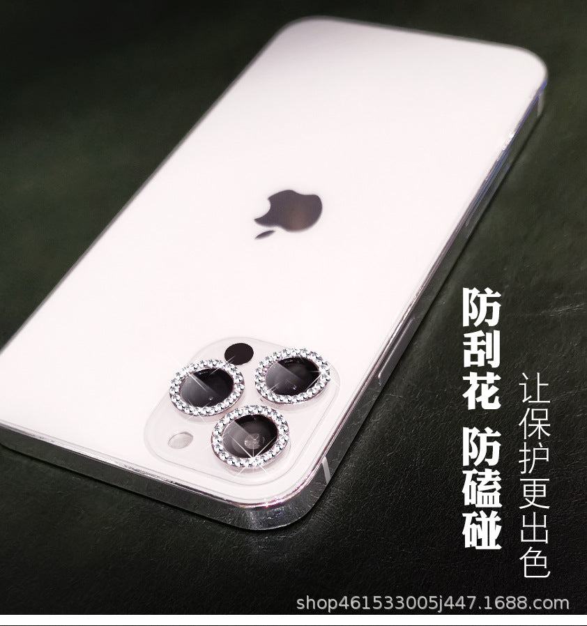 Suitable for Mobile Phone Flash Diamond Film Apple17Promax Diamond-encrusted Eagle Eye Lens Film Camera Rhinestone Metal Protective Ring