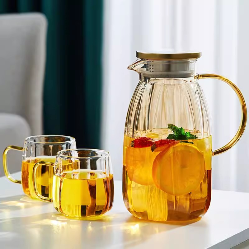 High Borosilicate Glass Cold Water Pitcher Large Capacity Metal Lid Household Transparent Set High Temperature Resistant Explosion-Proof Cold Water Pitcher