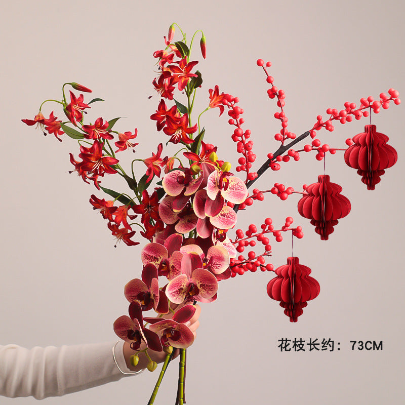 Wholesale Housewarming Gift Winter Green Red Fruit Artificial Flower Bouquet Decoration Ornament New Home Move-in Joy One Piece Dropshipping
