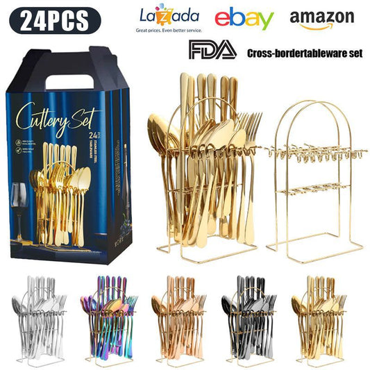 tableware set Stainless Steel Tableware1010Series Western Dining Rack Knife Fork Spoon24Set of Color Boxes