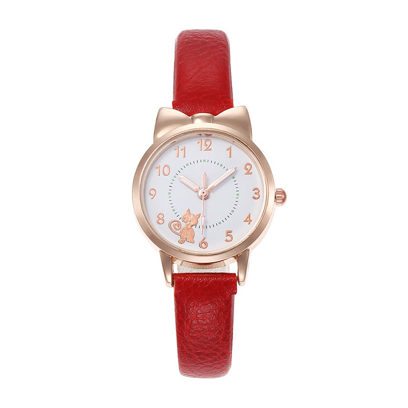 Cross-Border Hot-Selling Children's Watch for Girls with Cute Bowknot, Digital Kitten Design, Student Watch, In Stock for Wholesale