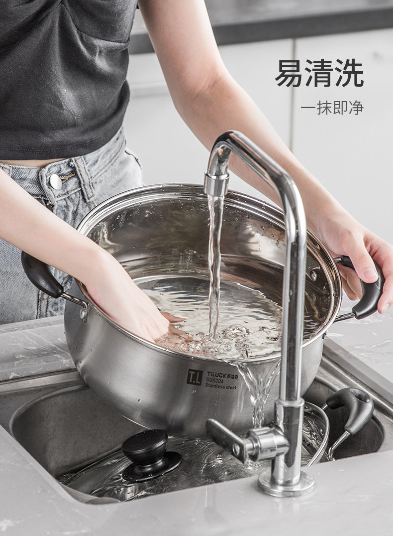 304Stainless Steel Soup Pot for Home Use, Non-Coated Instant Noodle Pot, Double Ear Small Pot, Steamer, Special for Gas and Induction Cookers