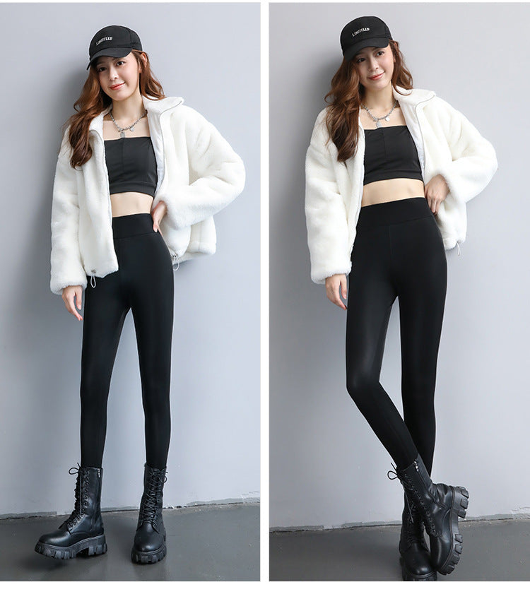 PU Women's Leather Pants Autumn Winter Long Pants Base Pants Fleece Lined Thickened High Waist Slimming Windproof Waterproof Outdoor Wear Wholesale