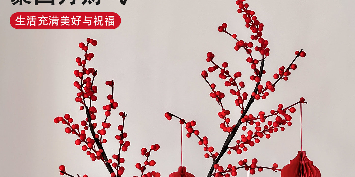 Wholesale Housewarming Gift Winter Green Red Fruit Artificial Flower Bouquet Decoration Ornament New Home Move-in Joy One Piece Dropshipping