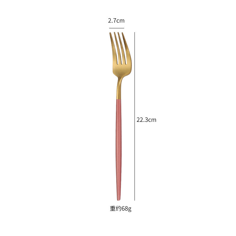 Cross-Border304Stainless Steel Portuguese Cutlery Set Knife Fork Spoon Round Handle Thick Western Cutlery Nordic Hotel Steak Knife