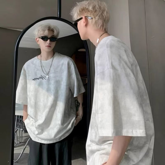 Hip Hop High Street Short Sleeve T T-shirt2025Summer Men oversize Loose Letter Print Trendy Brand Casual Sweatshirt