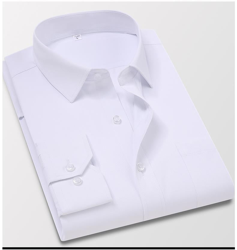 Men's Non-Iron Shirt Plus Size Breathable Business Casual Korean Style Slim Fit Shirt Professional Wear White Long Sleeve Shirt