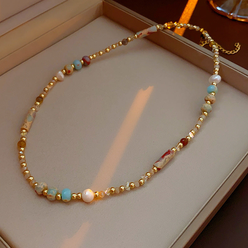 Baroque Freshwater Pearl Necklace Simple Elegant Colorful Beaded Collarbone Chain Niche Light Luxury High-End Sense Necklace for Women