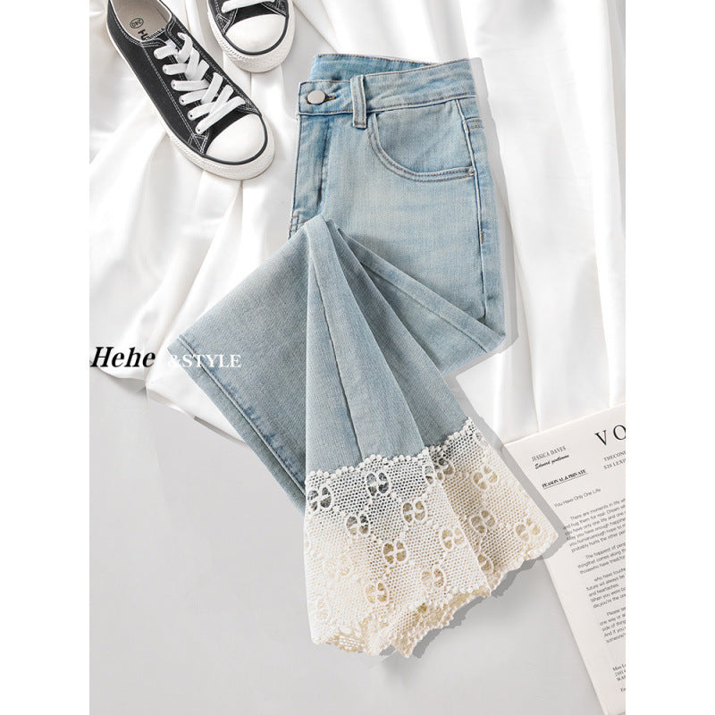 ins Women's Summer Mesh Straight Jeans2025New High-Waisted Slimming Elegant Petite Nine-Point Cigarette Pants