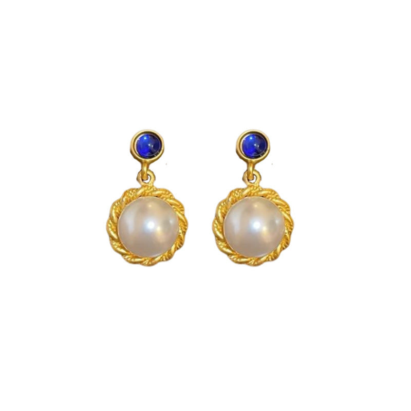 Medieval vintage Silver Needle Stud Earrings Elegant Light Luxury Palace Style Pearl Earrings Versatile High-end Vintage Earrings