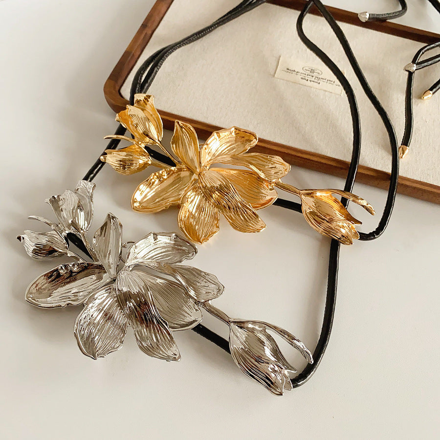 European and American Retro Leather Rope Tulip Flower Waist Chain Cross-Border Exaggerated Fashion Belt Unique Niche Versatile Waist Accessory
