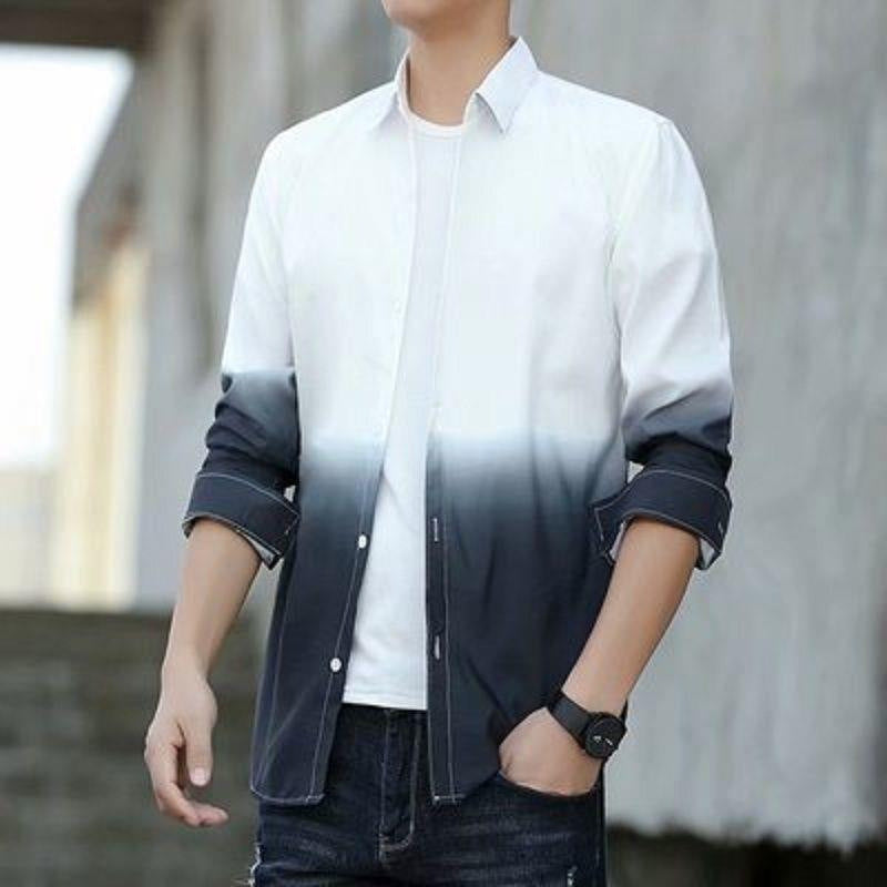 Romantic2025New Gradient Color Shirt for Men Korean Version Loose Trendy Stylish Casual Long Sleeve Shirt