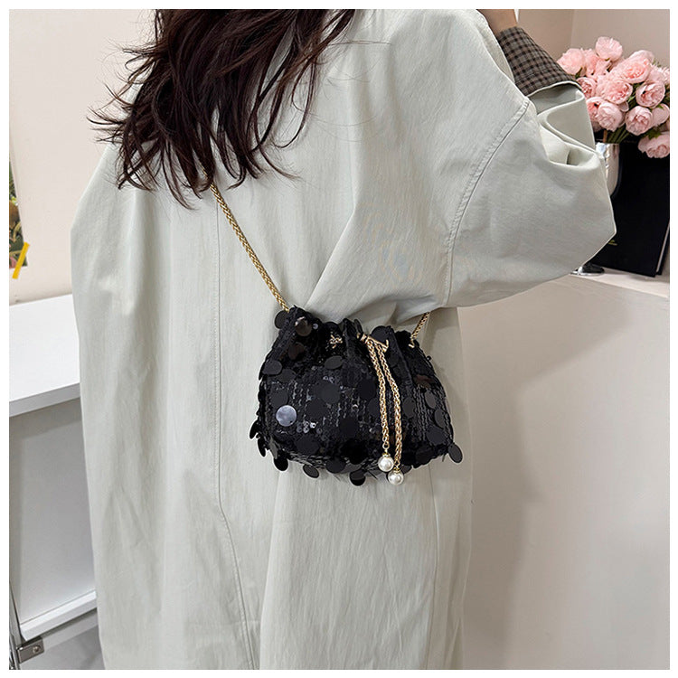 Trendy and High-End Sequin Bucket Bag2025Summer New Fashion Versatile Stylish French Chain Single Shoulder Crossbody
