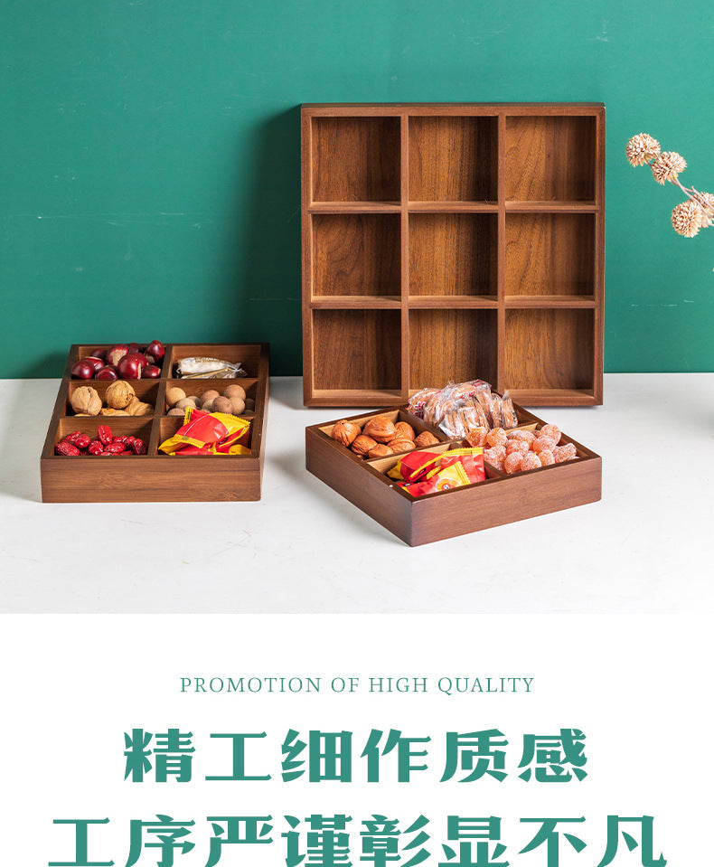 New Style Tea Brewing Tray with Four, Six, and Nine Grids for Fruit and Snacks, Bamboo Wooden Tray for Dried Fruits