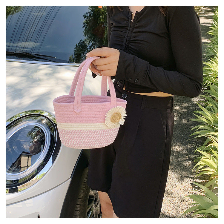 Hand-Woven Bag Women2025New Ethnic Style Straw Bag Forest Style Beach Large Capacity Basket Bag