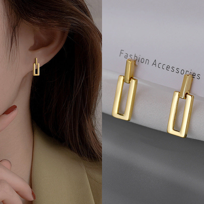 Silver Needle Metal Earrings High-end Simple Stud Earrings Fashion Versatile Light Luxury Unique Niche Earrings Yiwu Wholesale