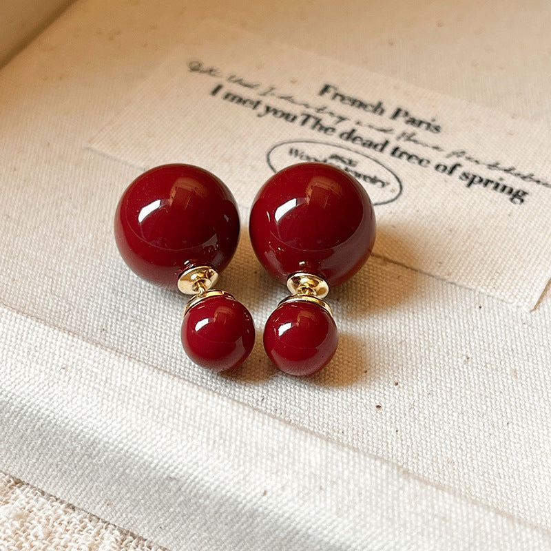 Silver Needle Ancora Red Oil Drop Geometric Earrings Niche Versatile Retro Elegant Studs High-end Fashion Earrings for Women