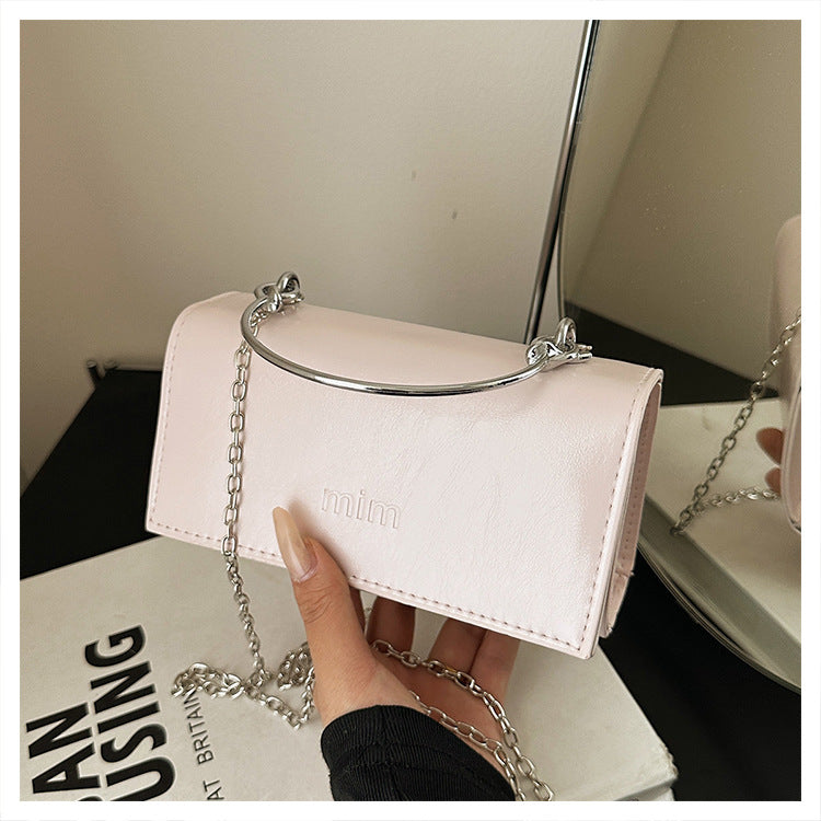 2025Spring New Chain Women's Bag Fashion Simple Stylish Single Shoulder Crossbody Bag Retro Handheld Small Square Women's Bag