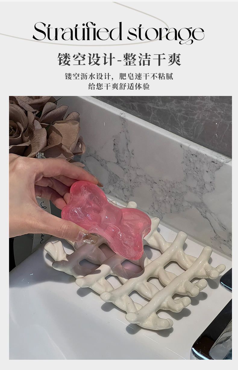 Light Luxury Soap Dish Soap Holder Ceramic Draining Rack Household High-end Bathroom Washstand Storage Artifact
