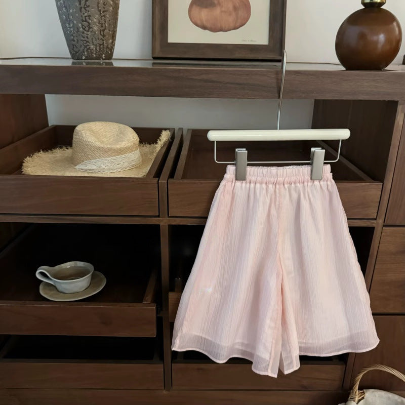 Sweet Little Girl Summer Outfit New Baby Chinese Style Top Wide-Leg Pants Summer Fashion Chinese Two-Piece Set