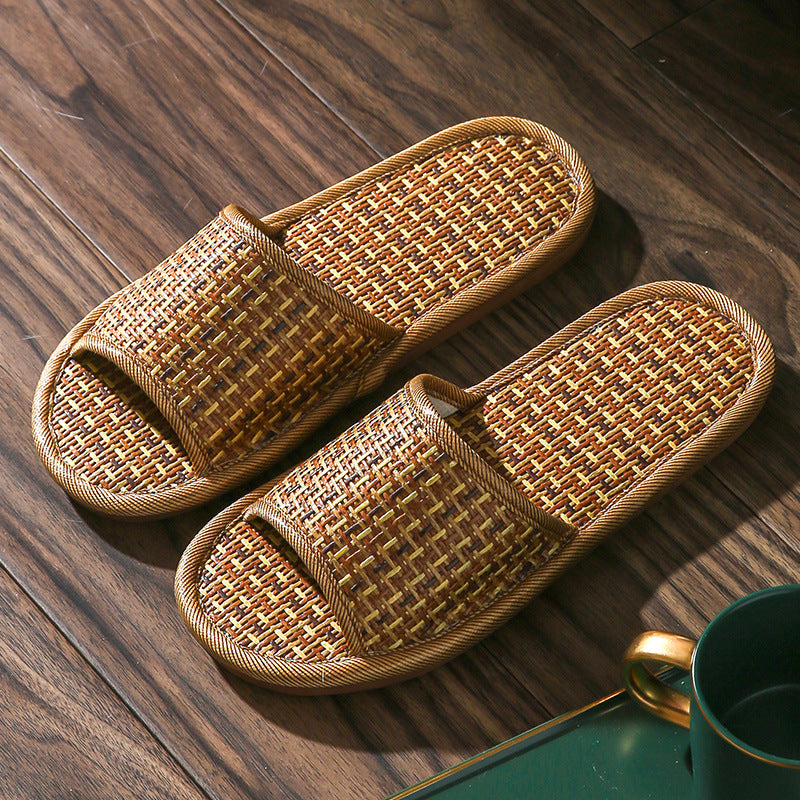 Home Rattan Grass Slippers for Women, Non-Slip Indoor Couple Slippers for Men and Women, Spring and Summer Bamboo Woven Sandals