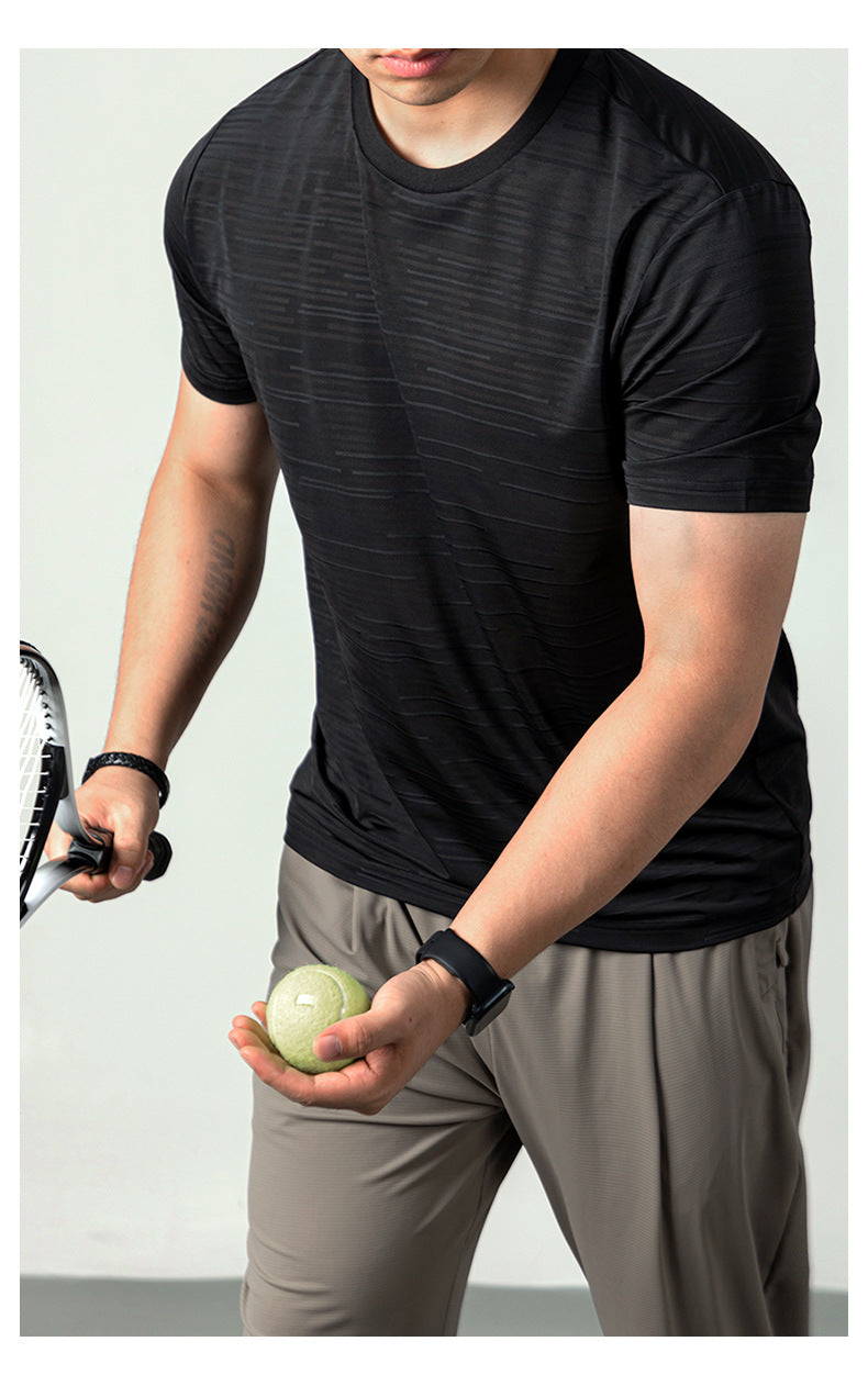 Ice Silk Cool Breathable Men's Short Sleeve t T-shirt2025New summer solid color sports fitness quick-dry short sleeve