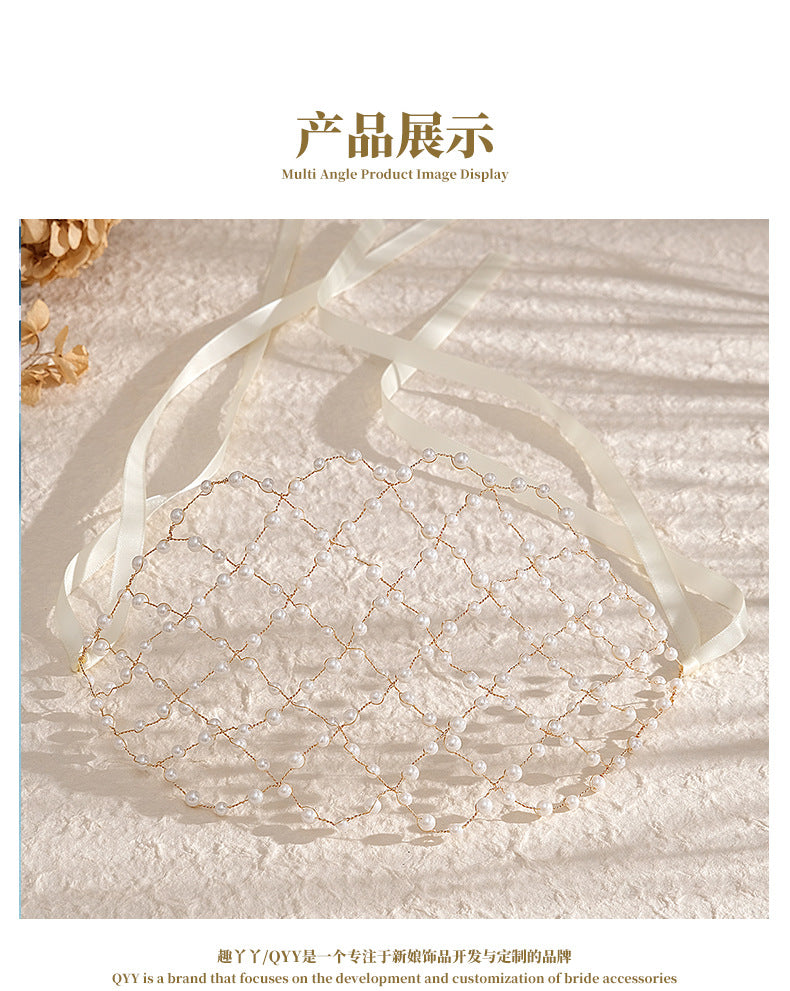 European and American Bride Accessories Wedding Dress Hairband Handmade Pearl Mesh Hair Press Headpiece Exotic Style Accessories Headband