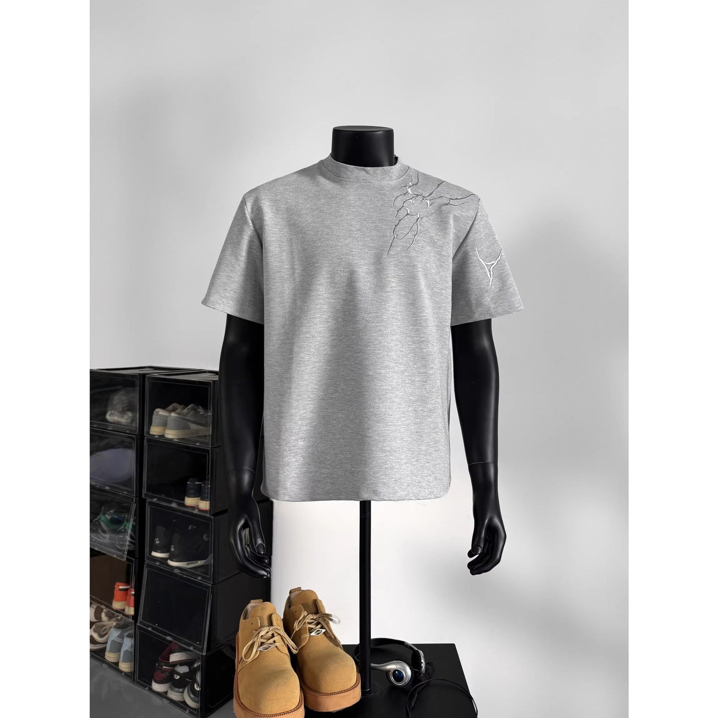Lightning Embroidered Short Sleeve t Men's Summer New Loose American Retro High Street Round Neck Half Sleeve T-Shirt