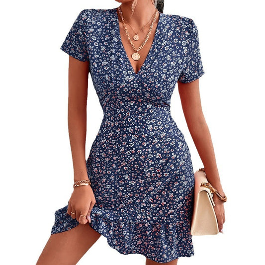 Fashion V-neck Loose Casual Holiday Floral Print Dress Women