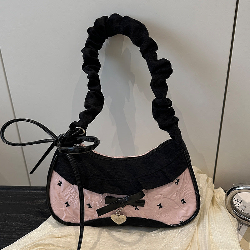 Super Popular Crossbody Bag for Women2025New Plaid Fabric Bag Wrinkled Color-Block Shoulder Bag Popular Commuter Small Square Bag