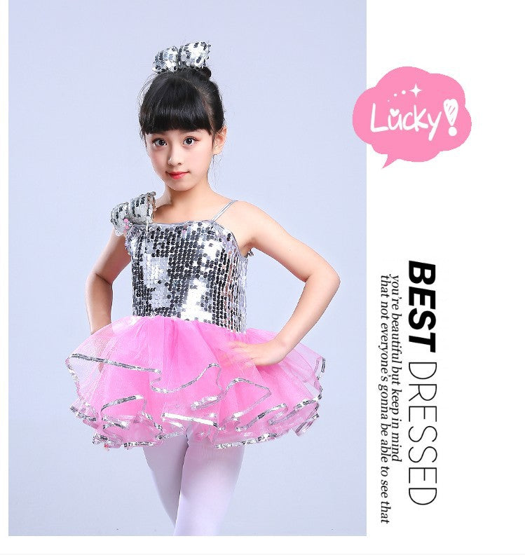 Kindergarten Performance Costume Children's Day Dance Costume for Girls Puffy Tulle Skirt Children's Jazz Dance Sequin Performance Dress