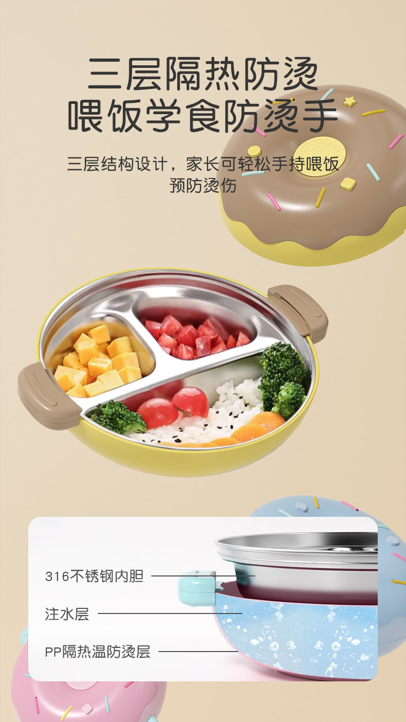 goryeobaby Children's Stainless Steel Plate Baby Suction Bowl Water-Insulated Bowl Baby Divided Plate Baby Food Utensils