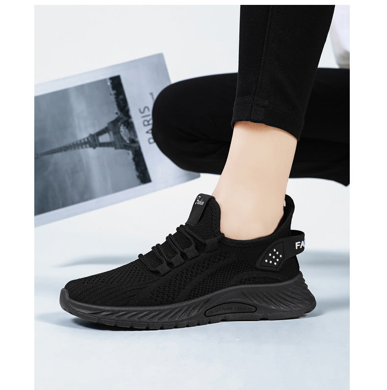 White Flyknit Soft Sole Running Shoes for Women, Summer New Versatile Lightweight Sneakers, Breathable Casual Sports Shoes