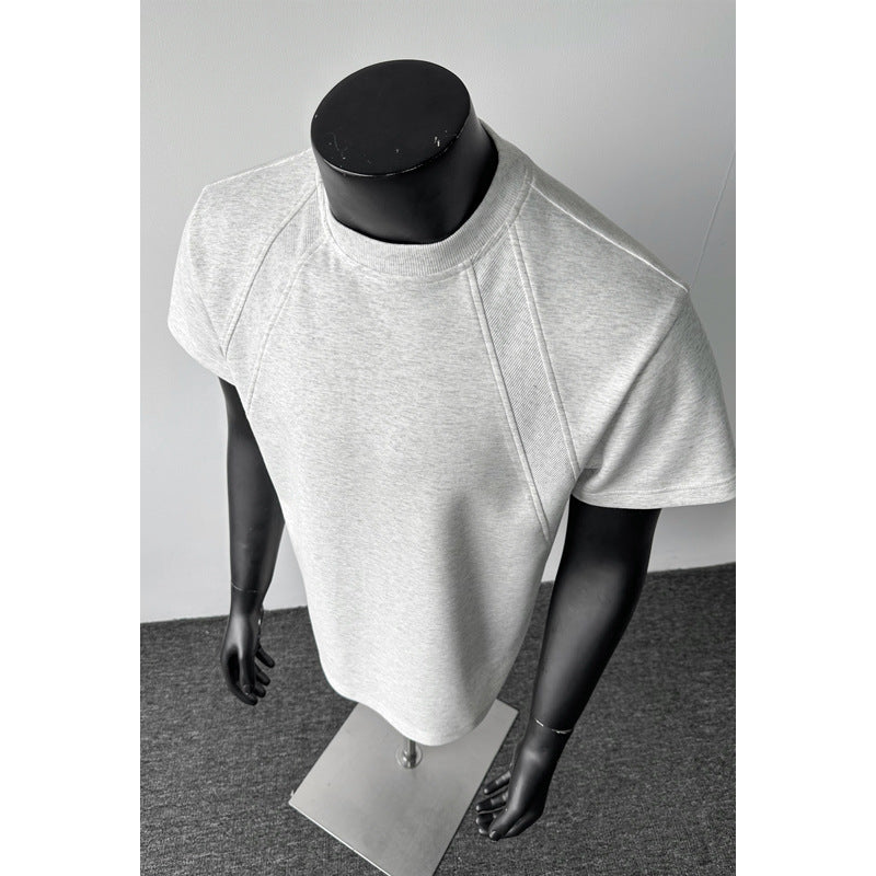 cleanfit American Style Heavyweight Deconstructed Short Sleeve Men's Summer boxy Version T T-shirt Air Layer Patchwork Gray Top