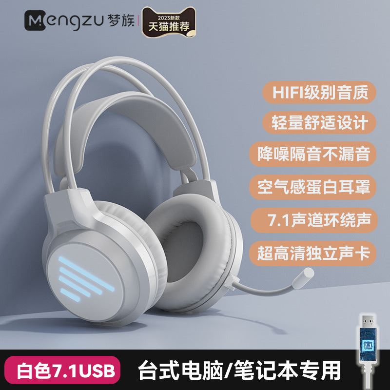 Wrangler Over-Ear Computer Headphones with Microphone Wired Desktop Gaming E-Sports Dedicated7.1Headset USB Large