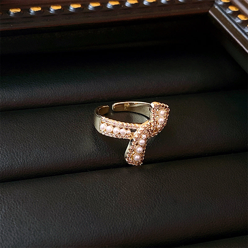 Real Gold Plated Baroque Pearl Tulip Flower Open Ring Korean Fresh Sweet Forest Style Light Luxury Jewelry