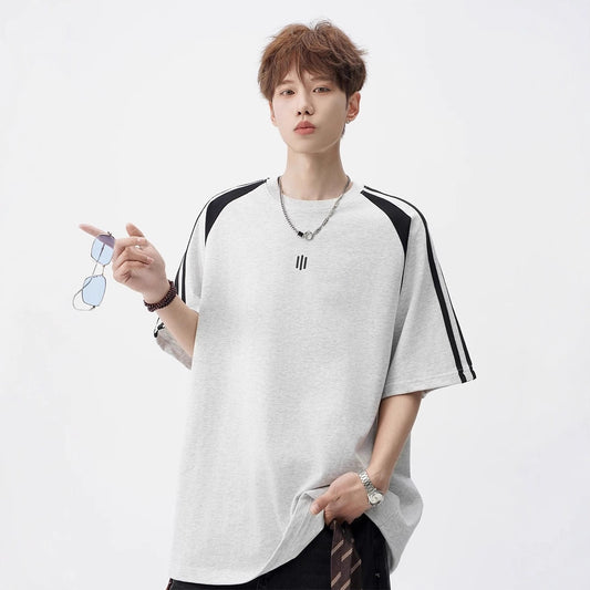 2025New Trendy Ice Silk Short Sleeves t Men's Round Neck Pullover Top Summer American Style Heavy Loose T-Shirt