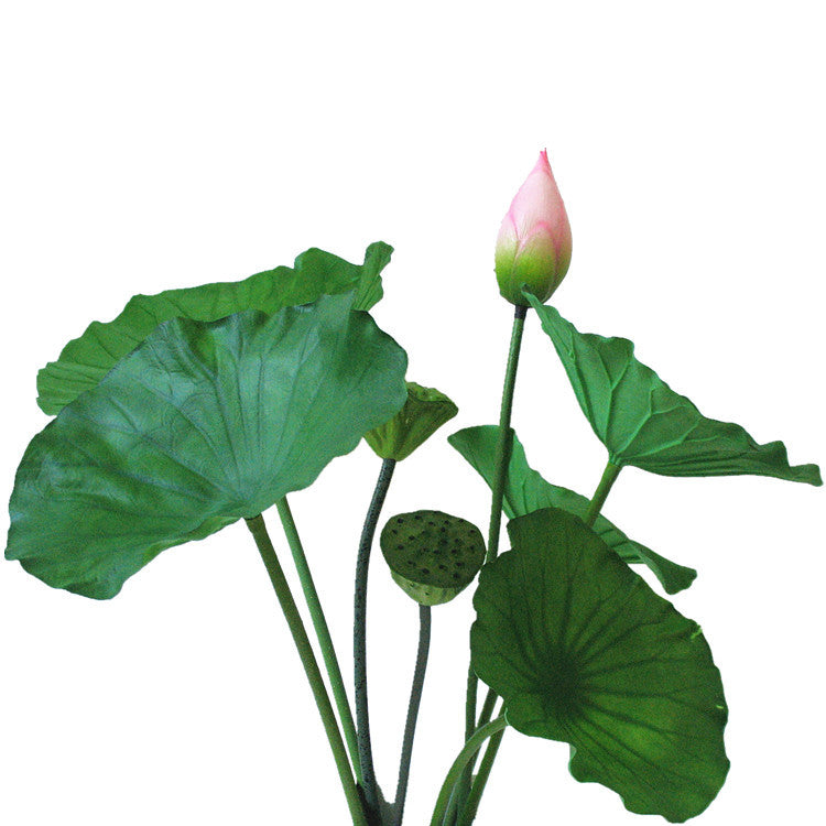 PU Lotus Leaf with Stem Artificial Lotus Leaf Lotus Bud Lotus Pod Chinese Countryside Style Buddhist Hall Decorative Flower Directly from Manufacturer