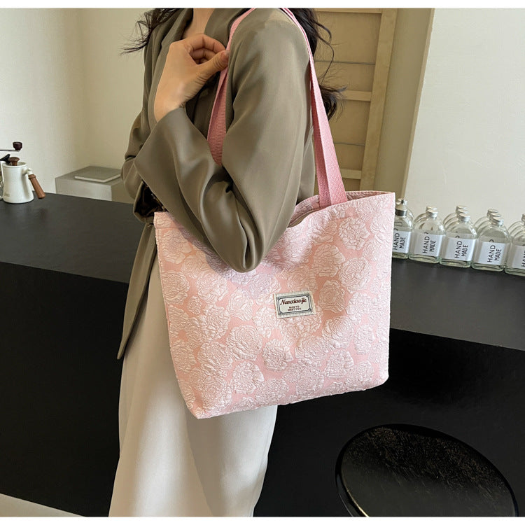 South Korea ins Unique Canvas Bag2024New Fashion Commuting Tote Bag Female College Student Class Shoulder Bag