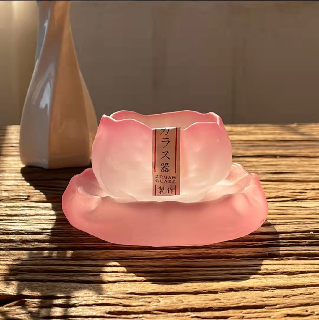2024National Trend Pink Women's Frosted Glass Tea Set with Gaiwan, Gongdao Cup, Tea Cup, and Tasting Cup Complete Set