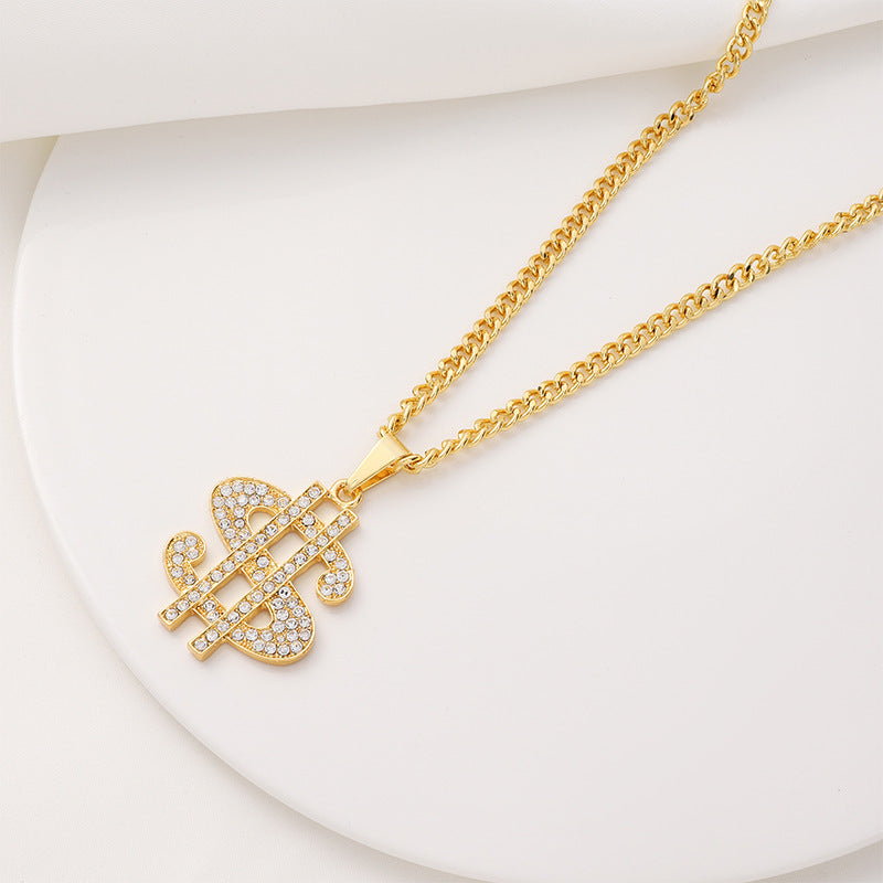 Factory Direct Supply Exquisite Fashion Necklace Imitation Dollar Sign Diamond-Encrusted Jewelry Pendant In Stock Wholesale Luxury