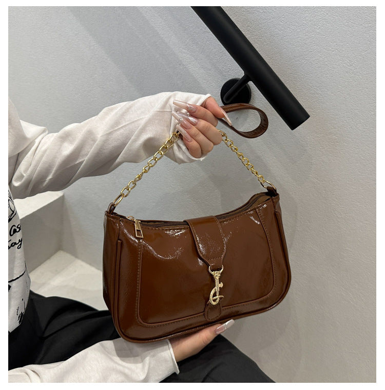 French Design Glossy Women2025Summer New Trendy Fashionable Elegant Single Shoulder Underarm Handbag for Women