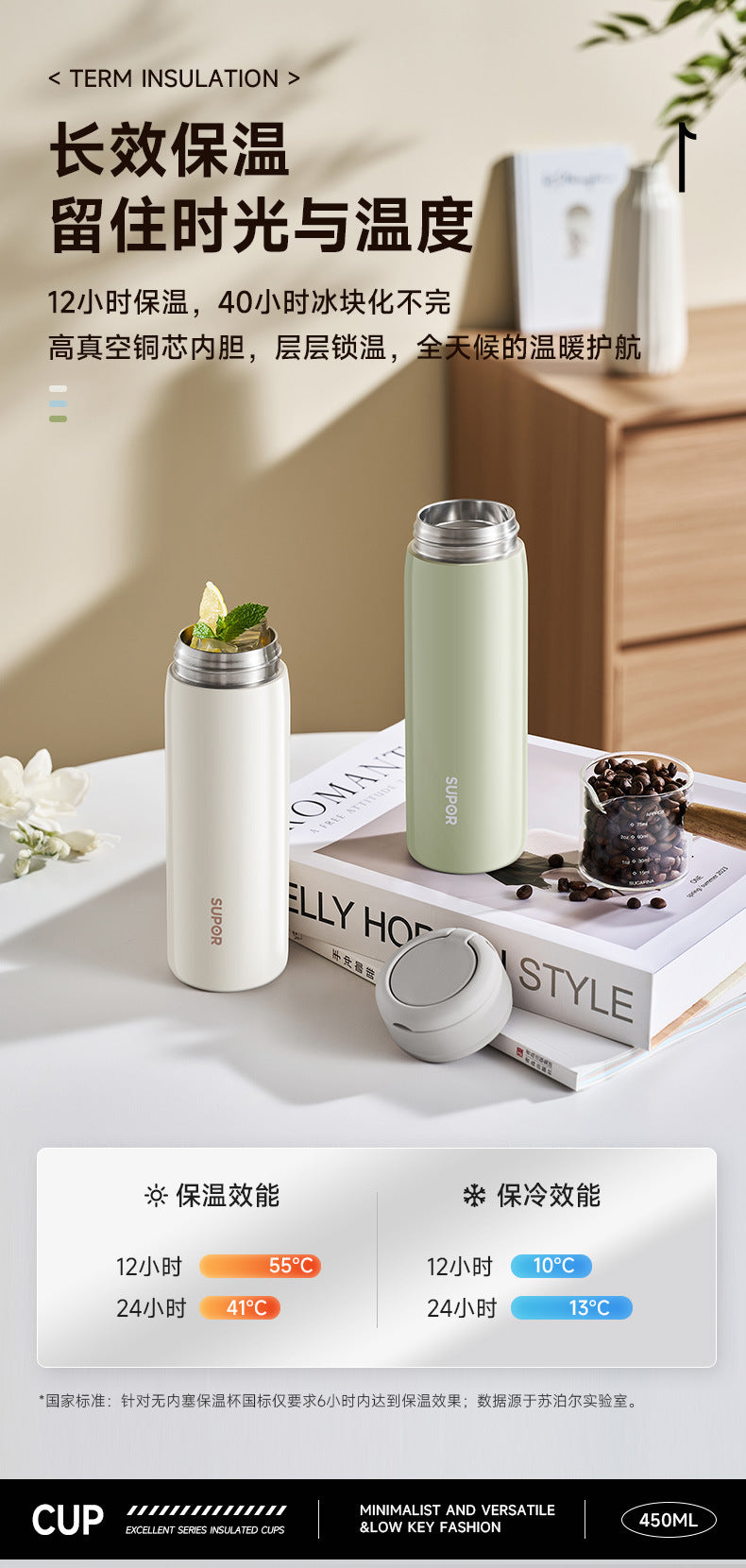 Supor Insulated Cup Outdoor Portable for Men and Women with Handle Ring Fresh and Simple316Stainless Steel Source Manufacturer