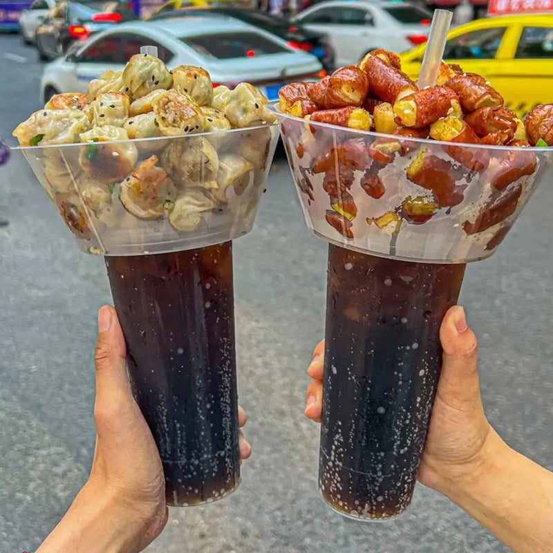 Internet Celebrity Smoking Cup Thumb Fried Bun Coke Cup Thickened Walking Hot Pot Cup Cold Drink Fruit Cup Tray Bowl Smoking Vegetable Cup