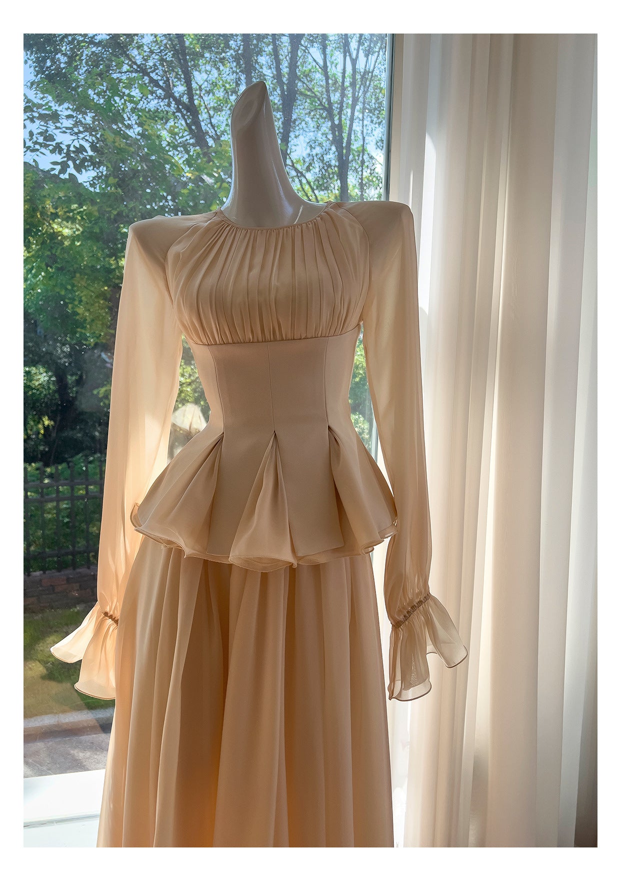 Yige Lila2025Early Autumn New Apricot Waist-Cinching Long Sleeve Coat Paired with Long Skirt 71443+51361