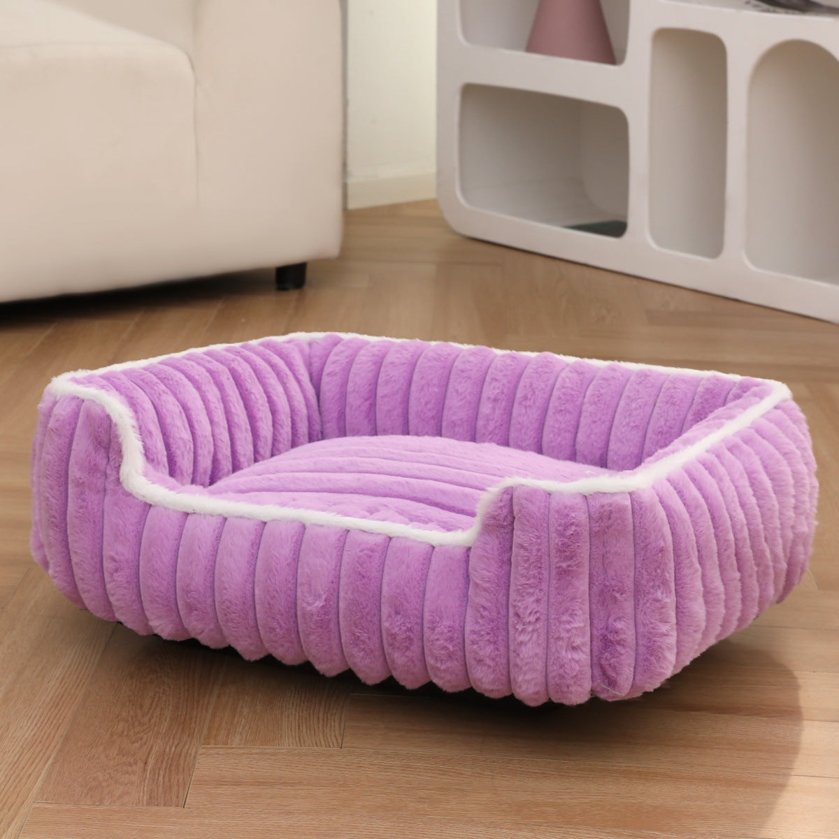 New Thickened Straight Bar Square Nest Rabbit Plush Soft Comfortable Pet Bed Deep Sleep Cat Nest Four Seasons Dog Nest
