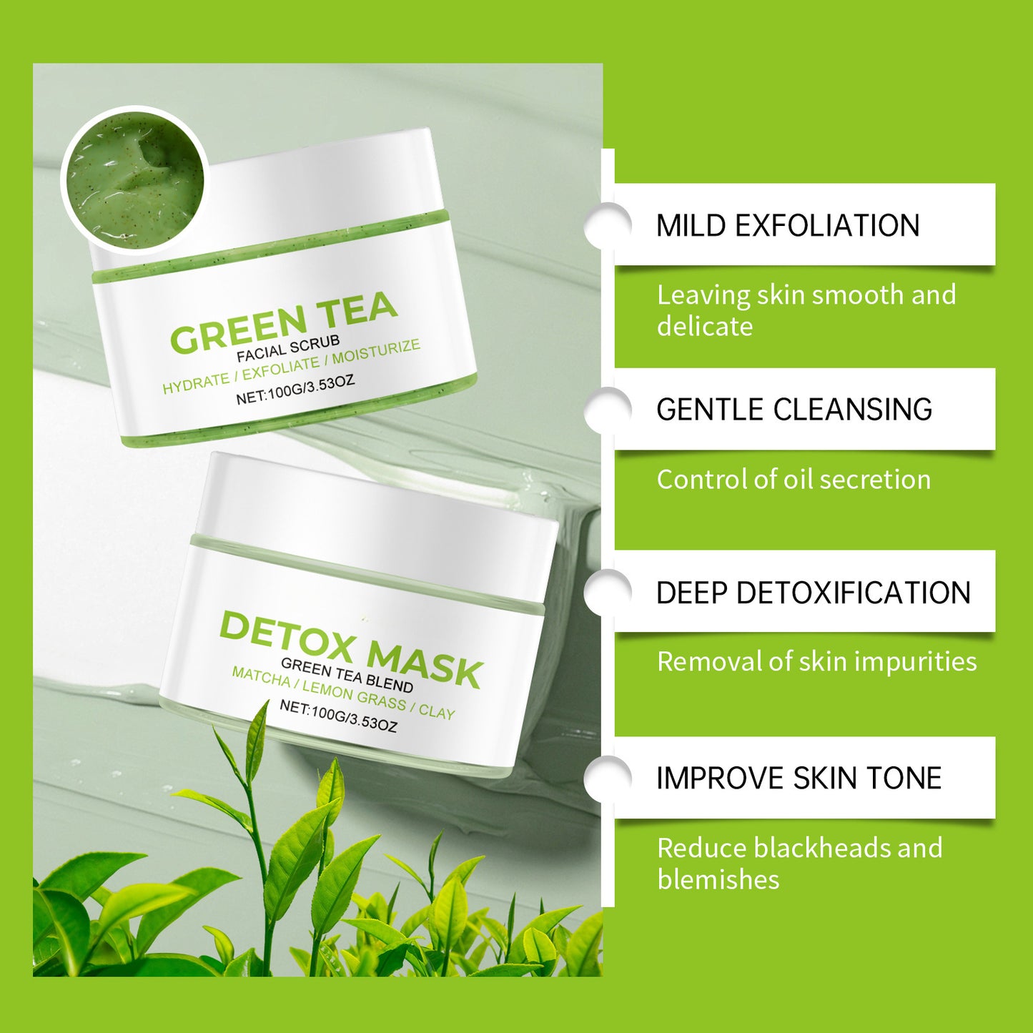 OEM Green Tea Cleansing Set Customized cleansing skin oil balance moisturizing soft refreshing oil control set