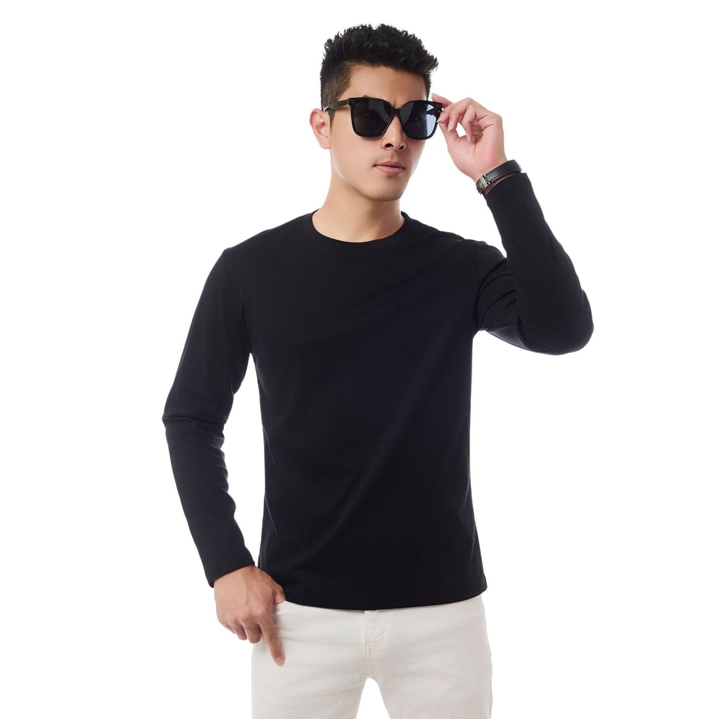 Pure Cotton Liquid Ammonia Triple Protection Long Sleeve t Men's T-shirt2025Autumn Unisex Crew Neck Pullover Solid Color Basic T-Shirt